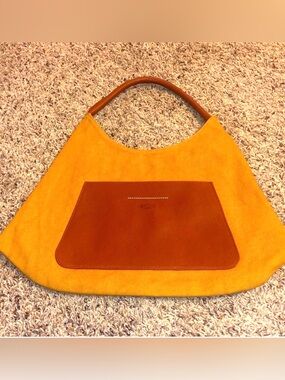 LUPO Barcelona Mustard Canvas Shoulder Bag w/ Brown Leather Pocket and Handle